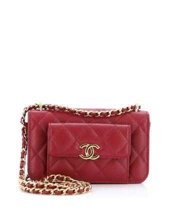 Pocket Twins Clutch with Chain Quilted Caviar