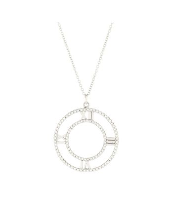 Atlas Open Medallion Pendant Necklace 18K White Gold with Pave Diamonds Large